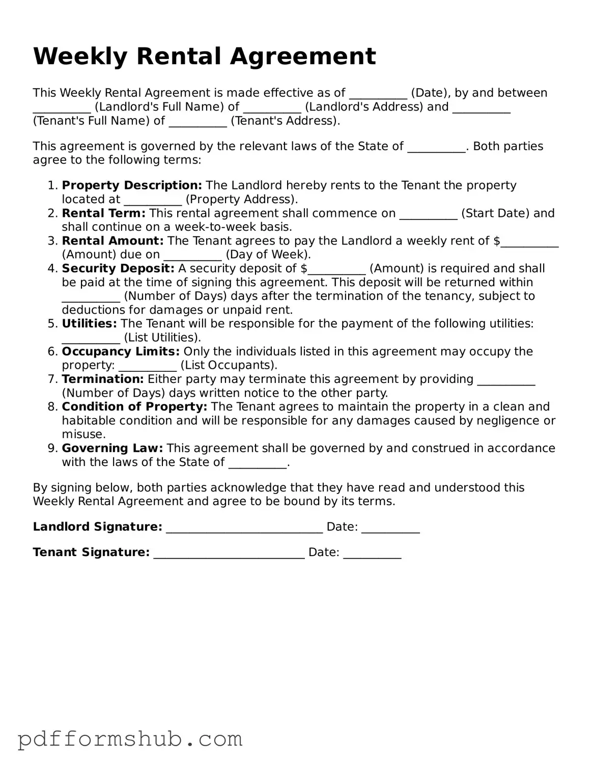 Valid Weekly Rental Agreement Form