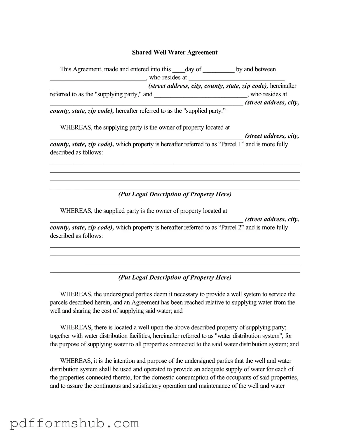 Fill in Your Shared Well Agreement Form