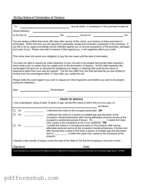 Fill in Your 90 Day Notice To Move Out Form