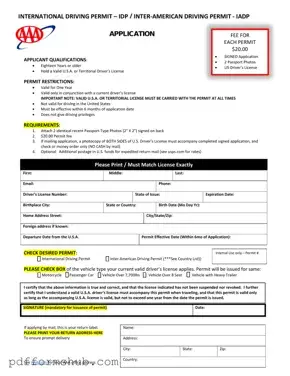 Fill in Your Aaa International Driving Permit Application Form
