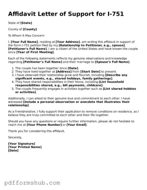 Valid Affidavit Letter of Support for I-751 Form