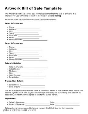 Valid Artwork Bill of Sale Form