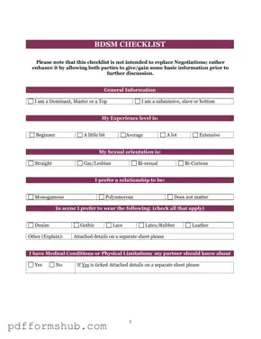 Fill in Your Bdsm Checklist Form