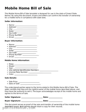 Valid Mobile Home Bill of Sale Form