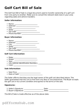 Valid Golf Cart Bill of Sale Form