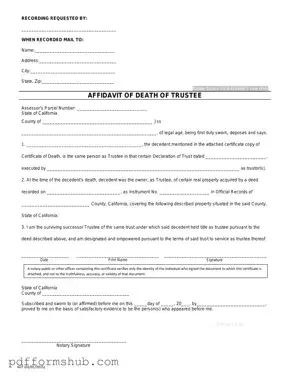 Fill in Your California Affidavit of Death of a Trustee Form
