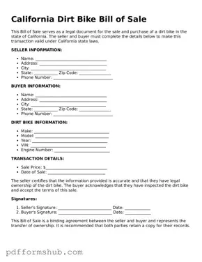 Attorney-Verified Dirt Bike Bill of Sale Form for California State