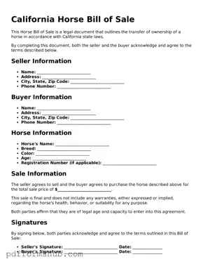 Attorney-Verified Horse Bill of Sale Form for California State