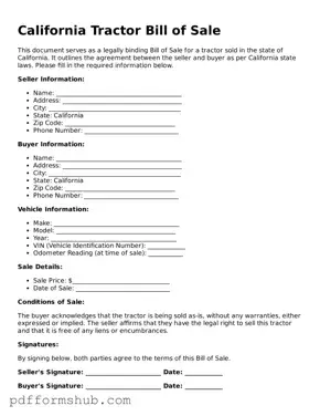 Attorney-Verified Tractor Bill of Sale Form for California State
