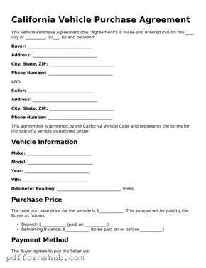 Attorney-Verified Vehicle Purchase Agreement Form for California State