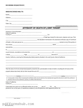Fill in Your California Death of a Joint Tenant Affidavit Form