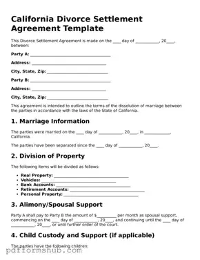 Attorney-Verified Divorce Settlement Agreement Form for California State