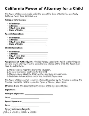 Attorney-Verified Power of Attorney for a Child Form for California State