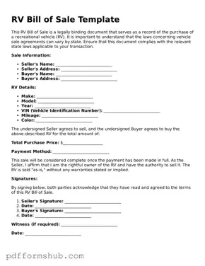 Valid RV Bill of Sale Form