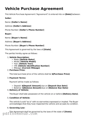 Valid Vehicle Purchase Agreement Form