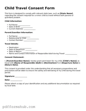 Valid Child Travel Consent Form Form