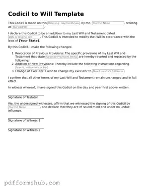 Valid Codicil to Will Form
