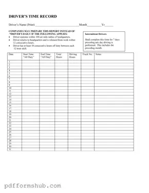 Fill in Your Driver Time Record Form