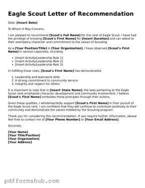 Valid Eagle Scout Letter of Recommendation Form