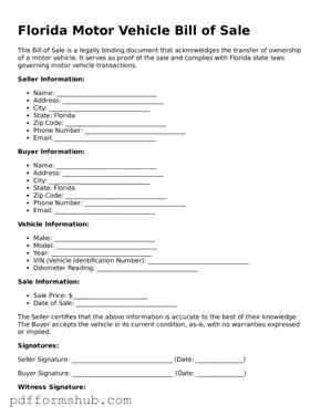 Attorney-Verified Motor Vehicle Bill of Sale Form for Florida State