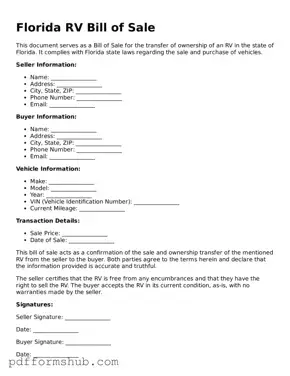 Attorney-Verified RV Bill of Sale Form for Florida State
