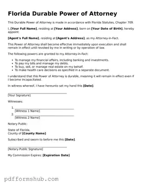 Attorney-Verified Durable Power of Attorney Form for Florida State