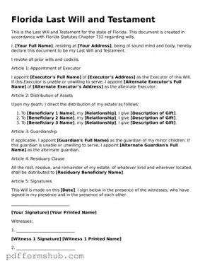 Attorney-Verified Last Will and Testament Form for Florida State