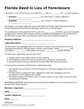 Attorney-Verified Deed in Lieu of Foreclosure Form for Florida State