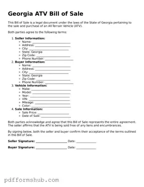 Attorney-Verified ATV Bill of Sale Form for Georgia State