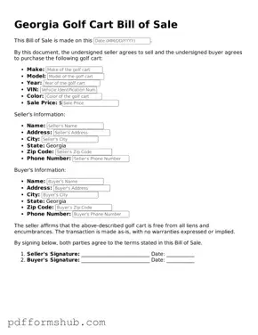 Attorney-Verified Golf Cart Bill of Sale Form for Georgia State