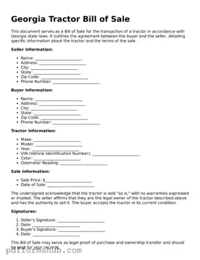 Attorney-Verified Tractor Bill of Sale Form for Georgia State