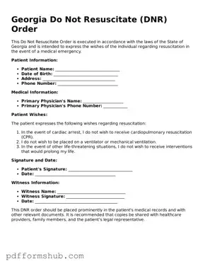 Attorney-Verified Do Not Resuscitate Order Form for Georgia State