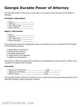 Attorney-Verified Durable Power of Attorney Form for Georgia State