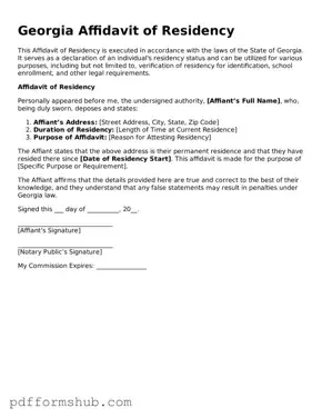Attorney-Verified Affidavit of Residency Form for Georgia State
