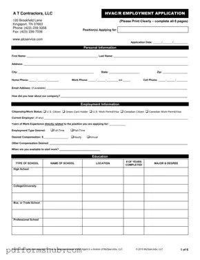 Fill in Your Hvac Job Application Form