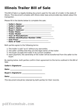 Attorney-Verified Trailer Bill of Sale Form for Illinois State