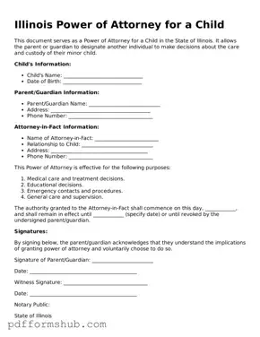Attorney-Verified Power of Attorney for a Child Form for Illinois State