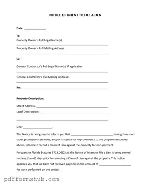 Fill in Your Intent To Lien Florida Form