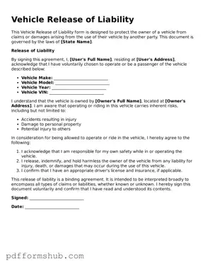 Valid Vehicle Release of Liability Form