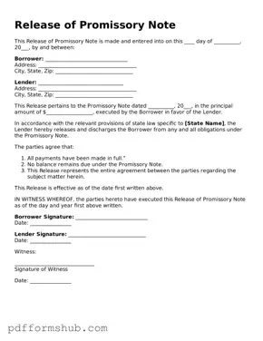 Valid Release of Promissory Note Form