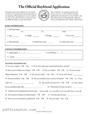 Fill in Your Boyfriend application form Form