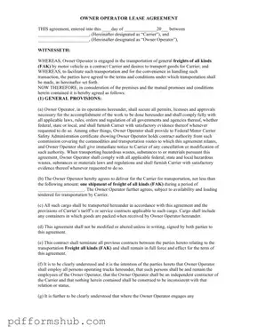Fill in Your Owner Operator Lease Agreement Form