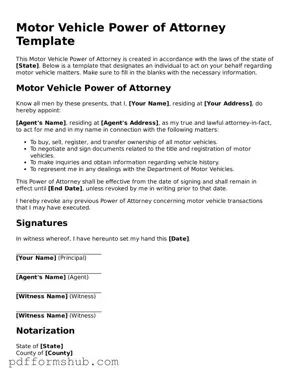 Valid Motor Vehicle Power of Attorney Form