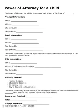 Valid Power of Attorney for a Child Form