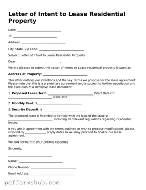 Valid Letter of Intent to Lease Residential Property Form