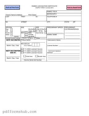Fill in Your Rabies Certificate Form
