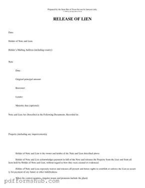 Fill in Your Release Of Lien Texas Form