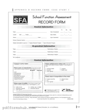 Fill in Your School Function Assessment Form