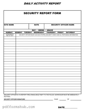 Fill in Your Security Guard Daily Report Sample Form