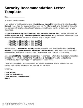 Valid Sorority Recommendation Letter Form